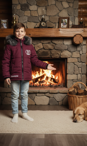 جاكيت شتوي مبطن بالفرو الناعم للأطفال 5107 - خمري