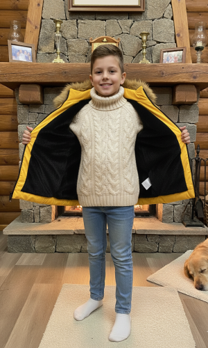 جاكيت شتوي مبطن بالفرو الناعم للأطفال 5107 - اصفر