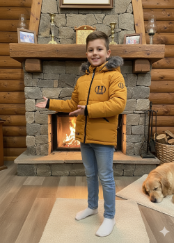 جاكيت شتوي مبطن بالفرو الناعم للأطفال 5107 - اصفر