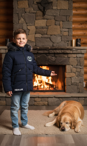 جاكيت شتوي مبطن بالفرو الناعم للأطفال 5107 - كحلي