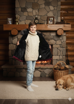 جاكيت شتوي مبطن بالفرو الناعم للأطفال 5107 - خمري