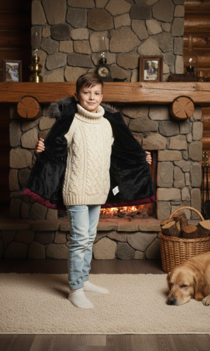 جاكيت شتوي مبطن بالفرو الناعم للأطفال 5107 - خمري