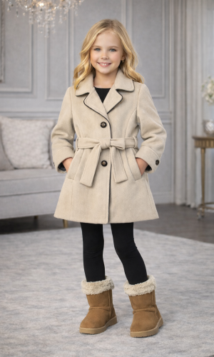 Mädchen-Trenchcoat aus Wollstoff 5109  - Creme