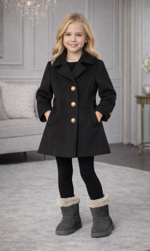 Mädchen-Trenchcoat aus Wollstoff 5109  - Schwarz