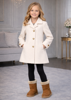 Mädchen-Trenchcoat aus Wollstoff 5109  - Ecru