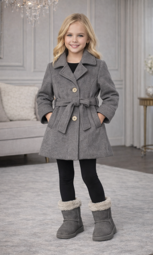 Girls' Woolen Trench Coat 5109  - gray
