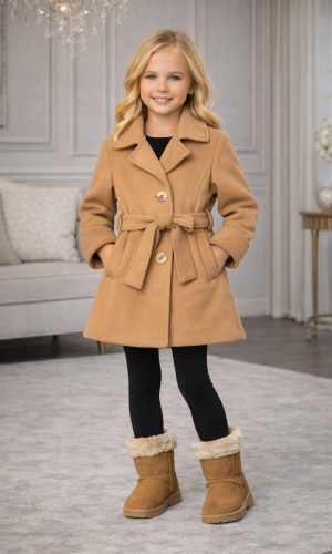 Mädchen-Trenchcoat aus Wollstoff 5109  - Cognac