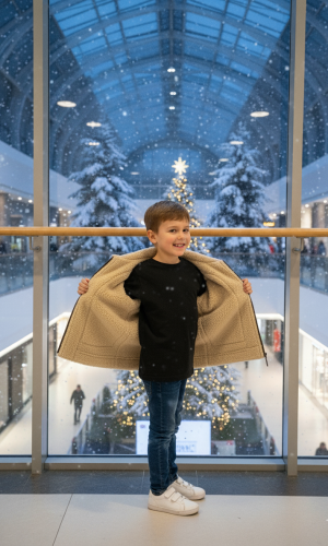 جاكيت أطفال بتصميم كلاسيكي مبطن بالفرو 5117  - بني