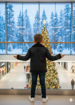 جاكيت أطفال بتصميم كلاسيكي مبطن بالفرو 5117  - اسود