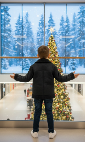 جاكيت أطفال بتصميم كلاسيكي مبطن بالفرو 5117  - اسود