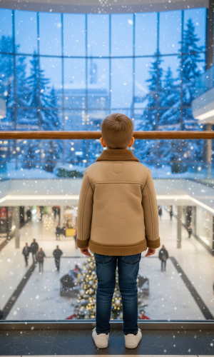 جاكيت أطفال بتصميم كلاسيكي مبطن بالفرو 5117  - بيج