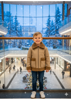 جاكيت أطفال بتصميم كلاسيكي مبطن بالفرو 5117  - بيج