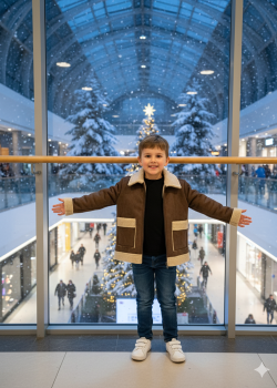 جاكيت أطفال بتصميم كلاسيكي مبطن بالفرو 5117  - بني