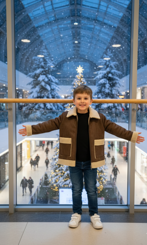 جاكيت أطفال بتصميم كلاسيكي مبطن بالفرو 5117  - بني