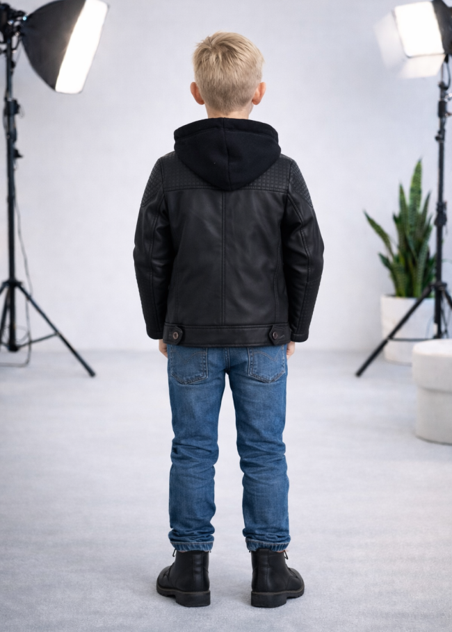 5118 جاكيت جلد مربعات - اسود