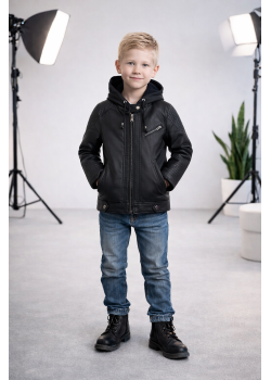 جاكيت ولادي مبطن فرو مع كبيشون 5118 - اسود