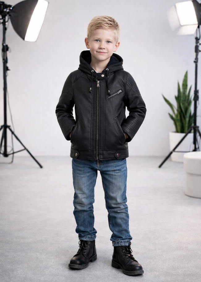 5118 جاكيت جلد مربعات - اسود