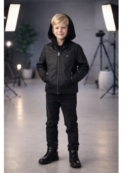 جاكيت ولادي مبطن فرو مع كبيشون 5119  - اسود