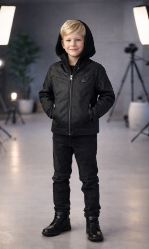 Boys' Fur-Lined Jacket with Hood 5119  - black