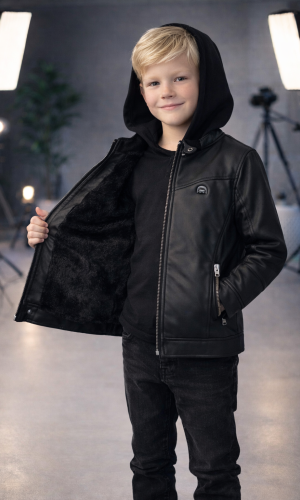 Boys' Fur-Lined Jacket with Hood 5119  - black