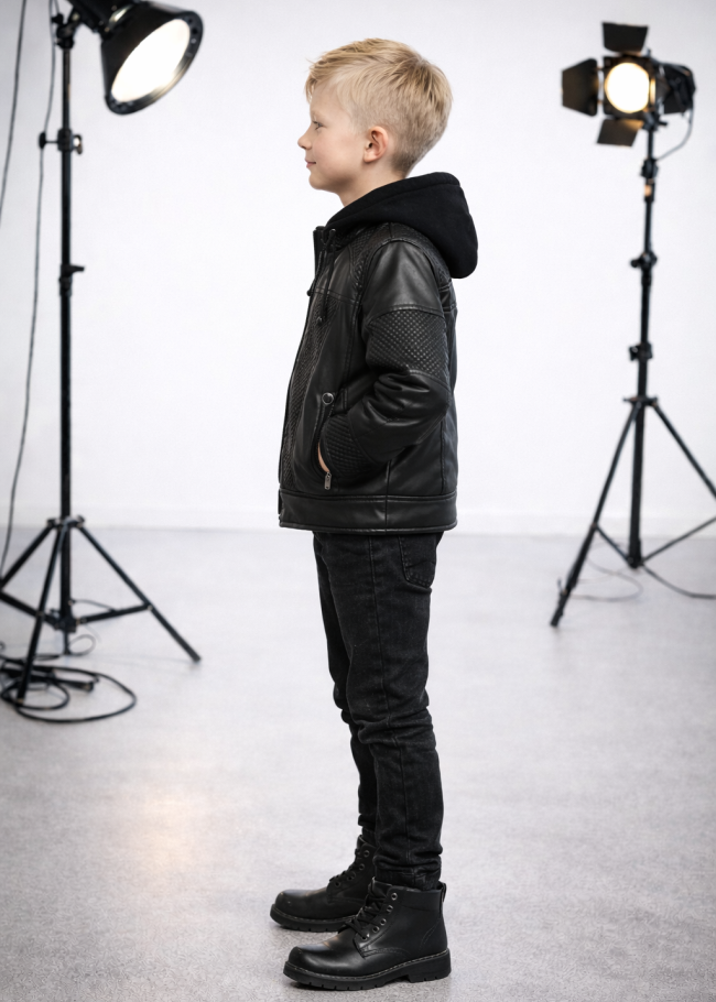 5120 جاكيت جلد صبيني  - اسود