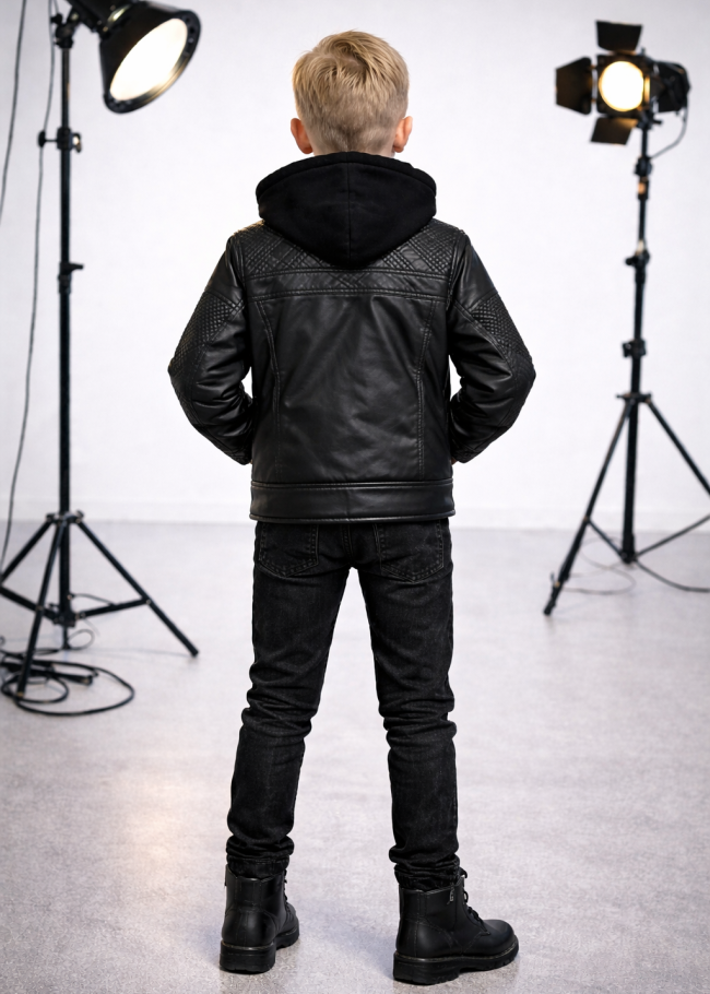 5120 جاكيت جلد صبيني  - اسود