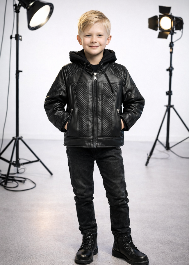 5120 جاكيت جلد صبيني  - اسود