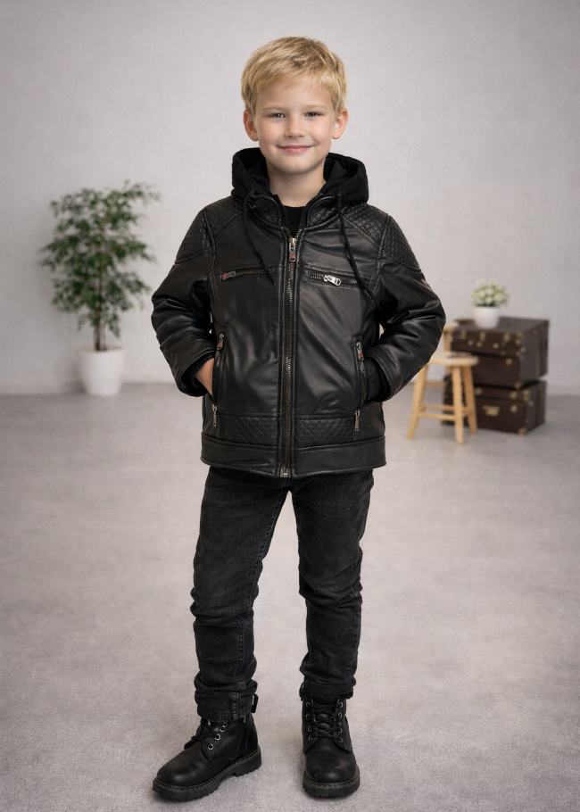 5121 جاكيت جلد صبيني  - اسود