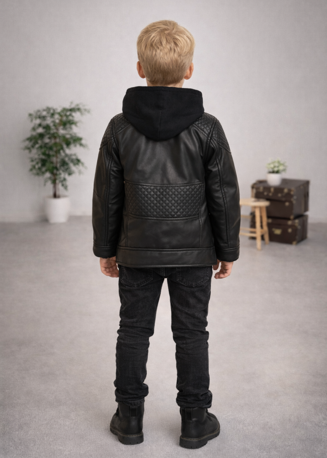 5121 جاكيت جلد صبيني  - اسود