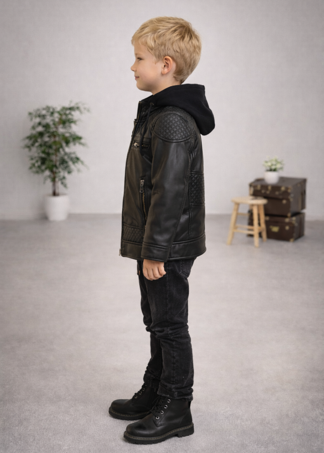 5121 جاكيت جلد صبيني  - اسود