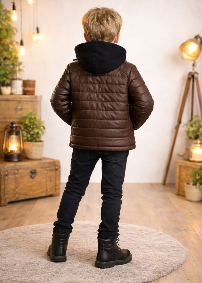 5122 جاكيت جلد صبياني  - بني