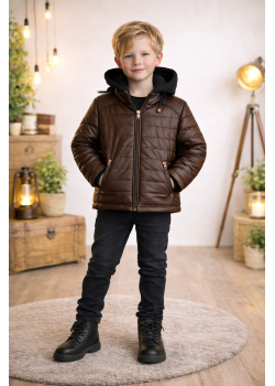 جاكيت ولادي مبطن فرو مع كبيشون 5122  - بني
