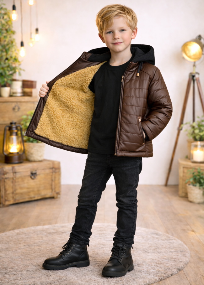 5122 جاكيت جلد صبياني  - بني