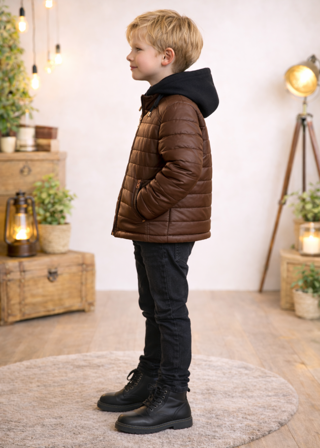 5122 جاكيت جلد صبياني  - بني