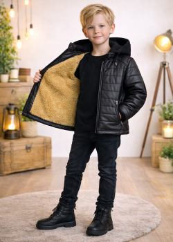Boys' Padded Fur-Lined Hooded Jacket 5122  - black