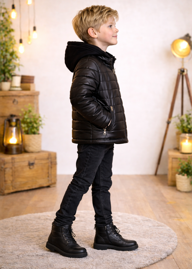 5122 جاكيت جلد صبياني  - اسود