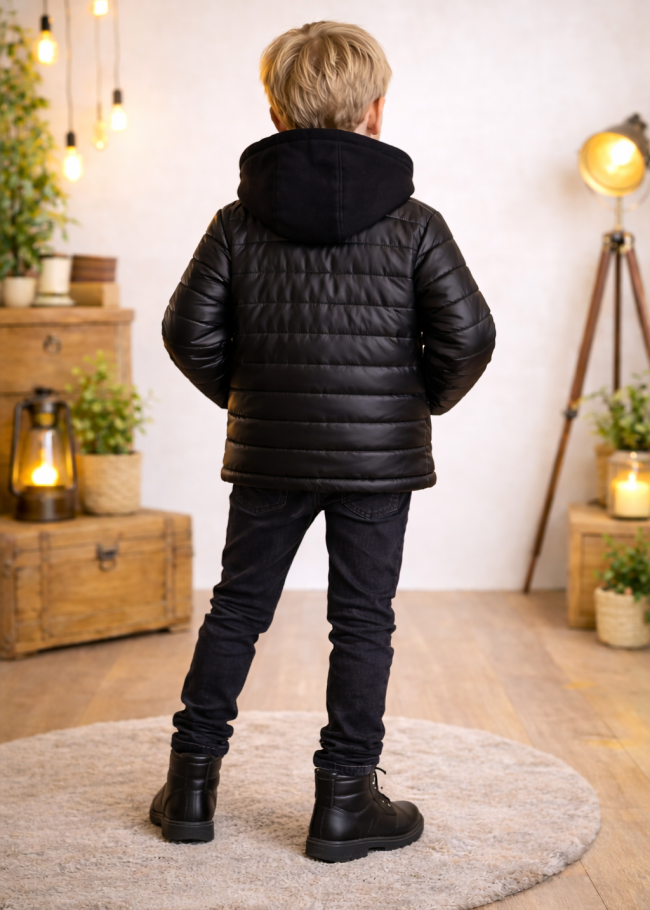 5122 جاكيت جلد صبياني  - اسود