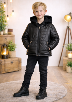 Boys' Padded Fur-Lined Hooded Jacket 5122  - black
