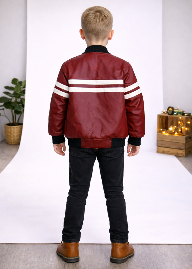 5123 جاكيت جلد خط ابيض  - burgundy