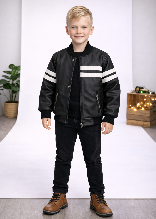 5123 جاكيت جلد خط ابيض  - اسود