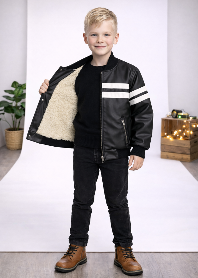 5123 جاكيت جلد خط ابيض  - اسود