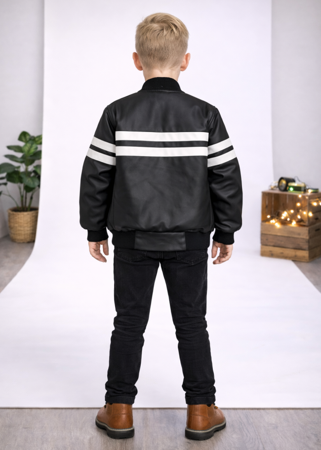 5123 جاكيت جلد خط ابيض  - اسود