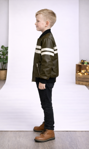 Jungen Lederjacke mit Fellfutter 5123  - Khaki