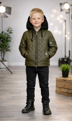Boys' Fur-Lined Jacket with Hood 5124  - khaki
