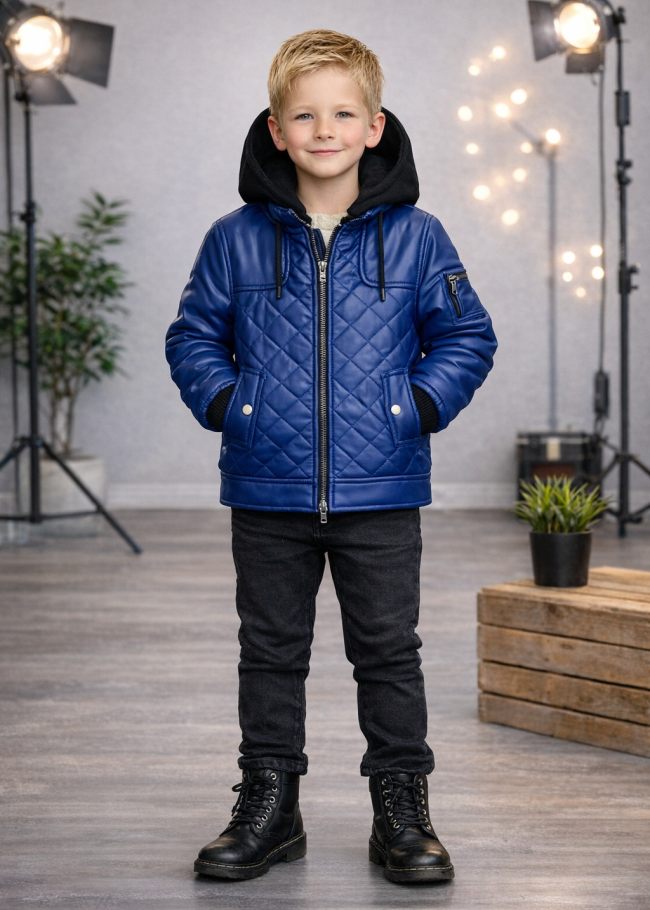 5124 جاكيت جلد مثلثات  - ازرق