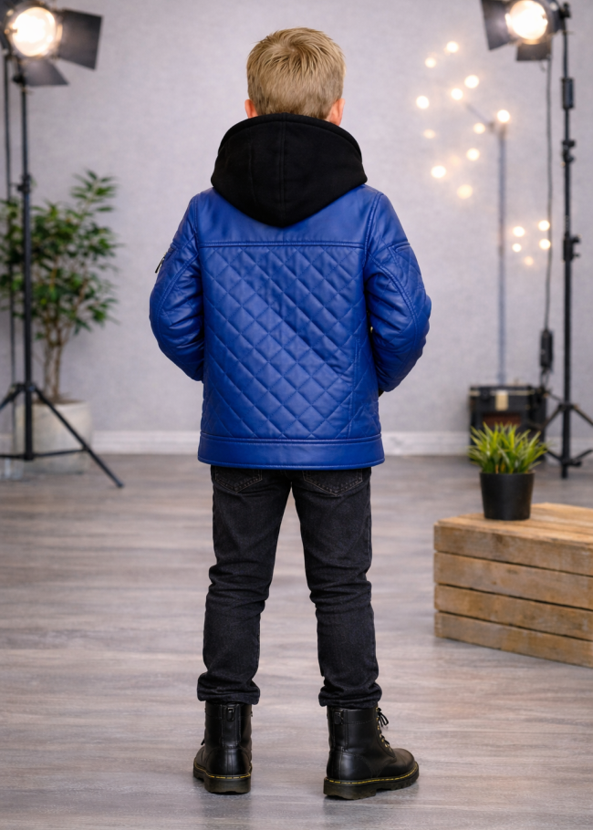 5124 جاكيت جلد مثلثات  - ازرق