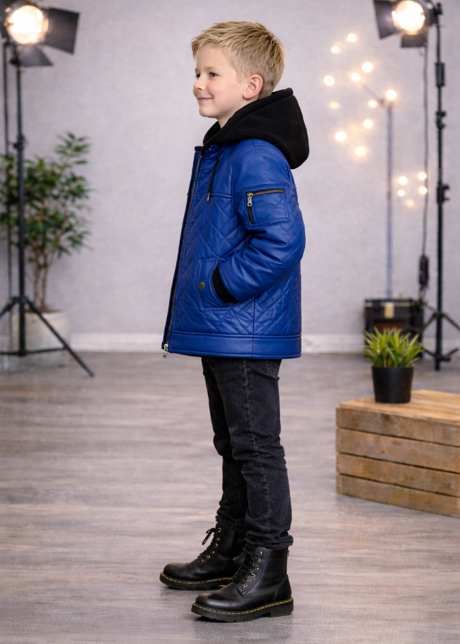 5124 جاكيت جلد مثلثات  - ازرق