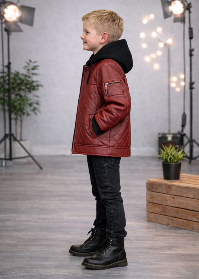 5124 جاكيت جلد مثلثات  - burgundy