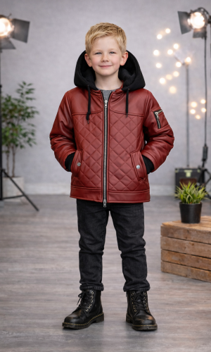 Boys' Fur-Lined Jacket with Hood 5124  - burgundy