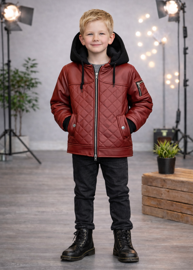 5124 جاكيت جلد مثلثات  - burgundy